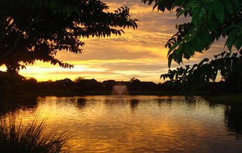 Lake Sunset on Riverstone Waterside Living in Fort Bend County
